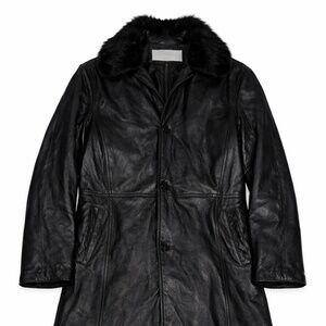 Vintage Monroe & Main Black Leather Sherling Coat with Fur Collar – XL